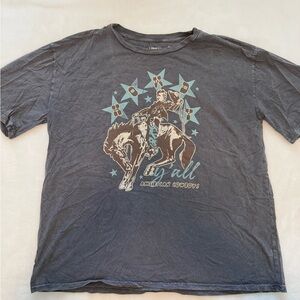 Mineral Wash Graphic Cowboy Rodeo Oversized Tee in Charcoal